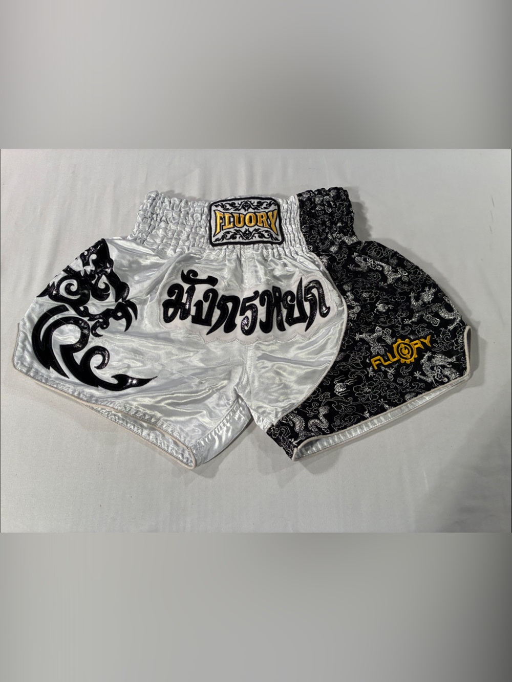 Men's Muay Thai Satin Training Shorts - White & Black